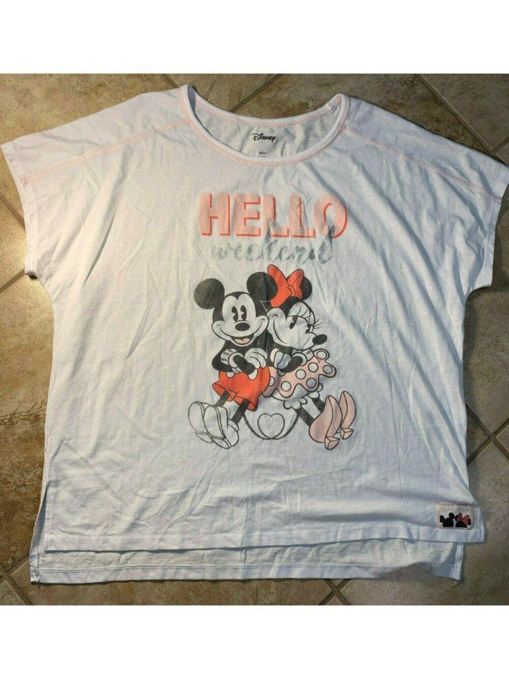 Disney Mickey Minnie Mouse White Light Weight T-Shirt Women's Sz L 12-14 U6-55